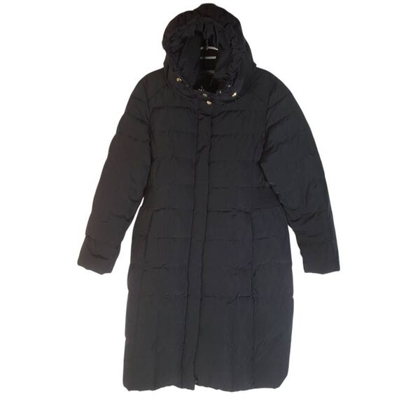 Cole Haan Signature Quilted Hooded Down Mid-Length Taffeta Puffer Coat Black XL - Picture 2 of 16